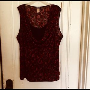 Wms 2X Sleeveless red & black geometric print top